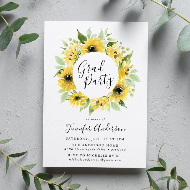 Invitación Partido de Graduación de Sunflowers de Acuarela (Subido por el creador)