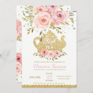 Invitación Partido de Graduación de Tea Alta Floral Rubor Ros