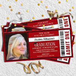 Invitación Partido de Graduación de Ticket Fotográfico Rojo|B