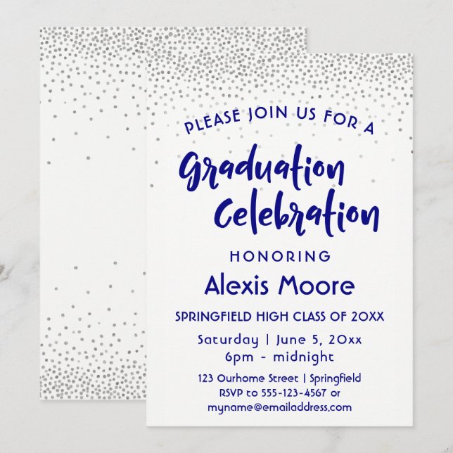 Invitación Partido de Graduación de Tipografía de Confetti y  (Anverso / Reverso)