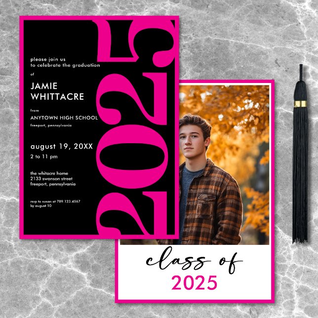 Invitación Partido de Graduación de Tipografía Mínima Mínima  (Modern Minimal Pink Typography Graduation Party Invitation)