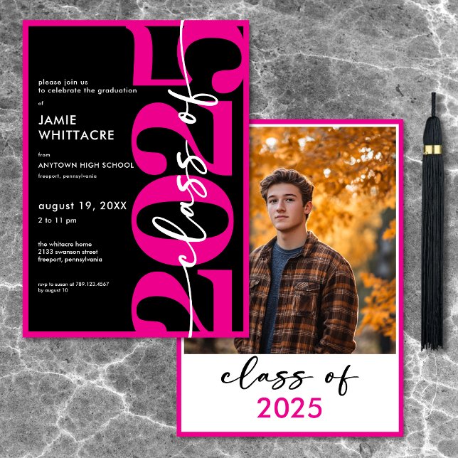 Invitación Partido de Graduación de Tipografía Mínima Mínima  (Modern Minimal Pink Typography Graduation Party Invitation)