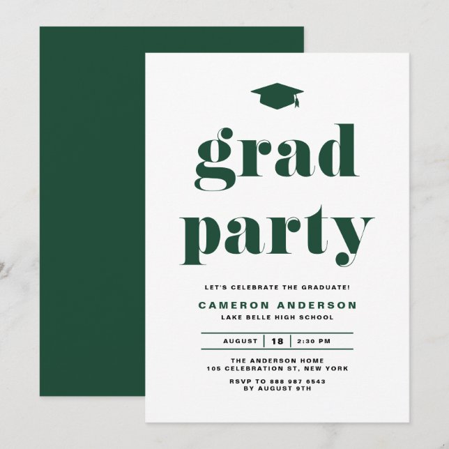 Invitación Partido de Graduación de Tipografía Negrita Retro  (Anverso / Reverso)