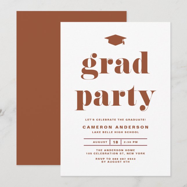 Invitación Partido de Graduación de Tipografía Negrita Terrac (Anverso / Reverso)