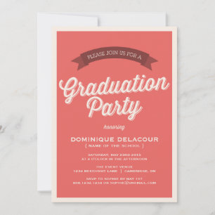 Invitación Partido de Graduación de Tipografía Retro Roja