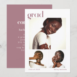 Invitación Partido de Graduación de Tres Collages de fotos Ro