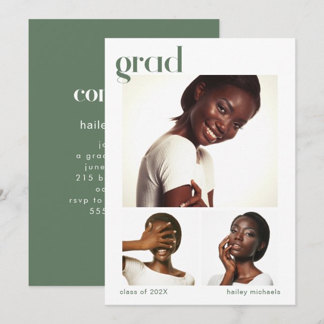 Invitación Partido de Graduación de Tres Collages de fotos Ve (Anverso / Reverso)