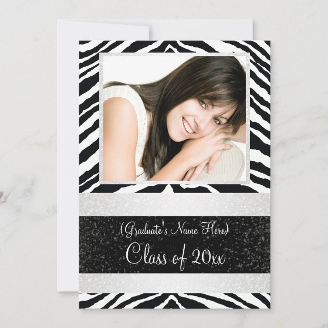 Invitación Partido de Graduación de Zebra Negra y Blanca (Anverso)