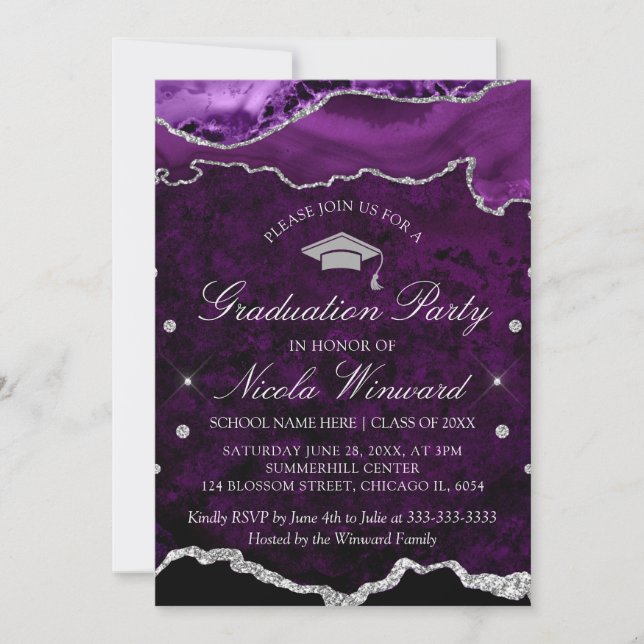 Invitación Partido de Graduación del Agate de Mármol Morado M (Anverso)