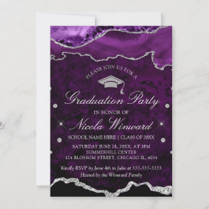 Invitación Partido de Graduación del Agate de Mármol Morado M