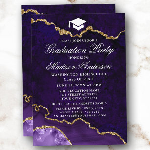 Invitación Partido de Graduación del Agate de Mármol Púrpura 
