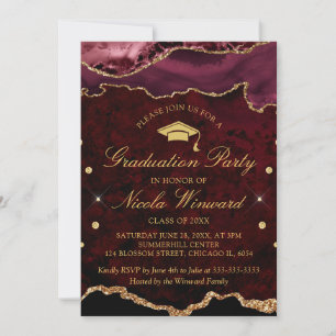 Invitación Partido de Graduación del Agate de Mármol Rojo Mod
