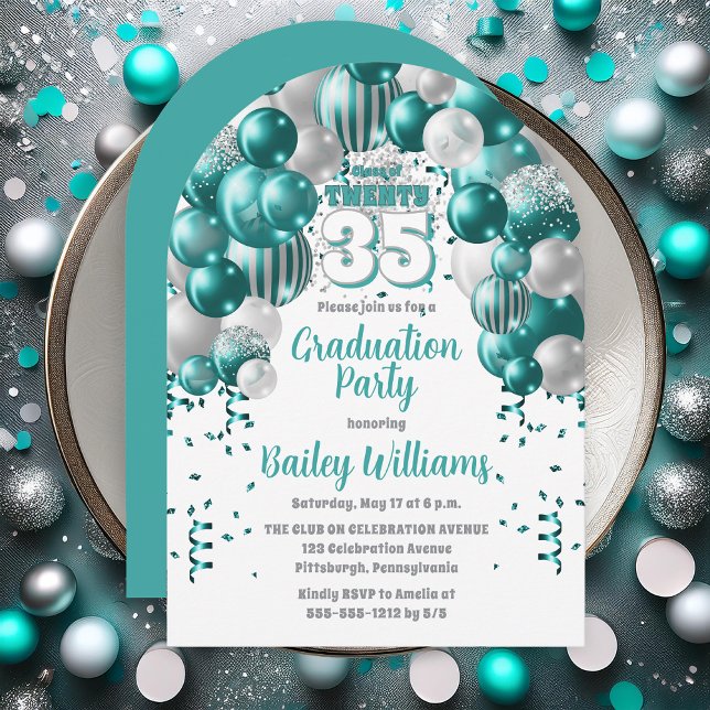 Invitación Partido de Graduación del Año Aqua Balloons (Aqua Balloons Class Year Graduation Party Invitations - Print and/or Download Available)