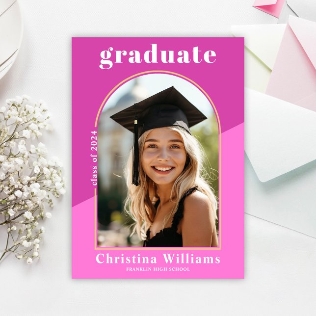 Invitación Partido de Graduación del Arco de Fotografía Moder (Hot Pink Modern Photo Arch Graduation Party Invitation)