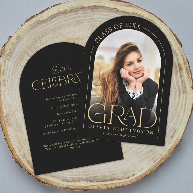 Invitación Partido de Graduación del Arco de Oro Negro Modern (Subido por el creador)