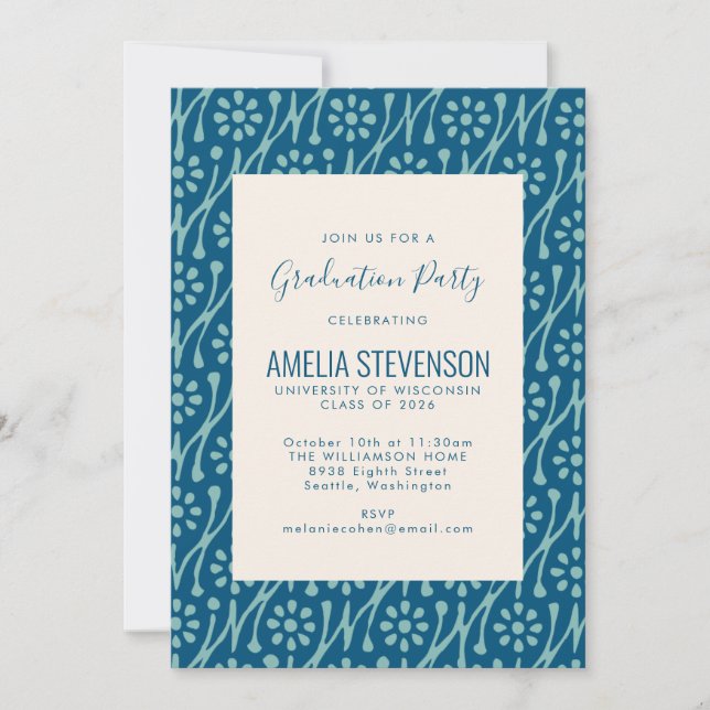 Invitación Partido de Graduación del Arte Floral del Boho Azu (Anverso)