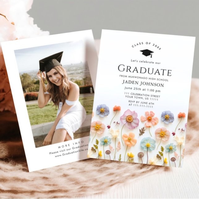 Invitación Partido de Graduación del Boho Rosa Pastel Wildflo (Subido por el creador)