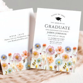 Invitación Partido de Graduación del Boho Rosa Pastel Wildflo