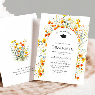 Invitación Partido de Graduación del Boho Watercolor Meadow W