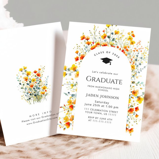 Invitación Partido de Graduación del Boho Watercolor Meadow W (Subido por el creador)