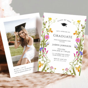Invitación Partido de Graduación del Boho Watercolor Meadow W