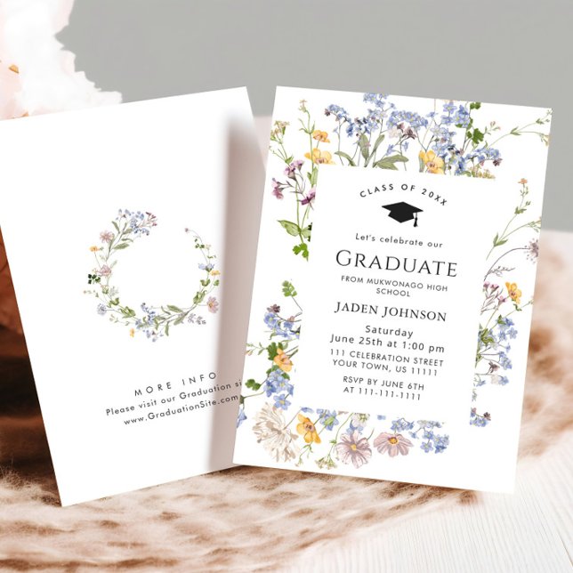 Invitación Partido de Graduación del Boho Watercolor Meadow W (Subido por el creador)