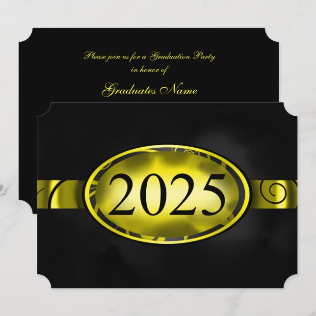 Invitación Partido de graduación del botón floral amarillo y  (Anverso / Reverso)