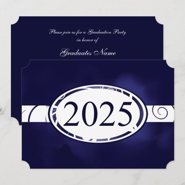 Invitación Partido de Graduación del botón Floral Azul y Blan (Anverso / Reverso)