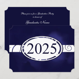 Invitación Partido de Graduación del botón Floral Azul y Blan