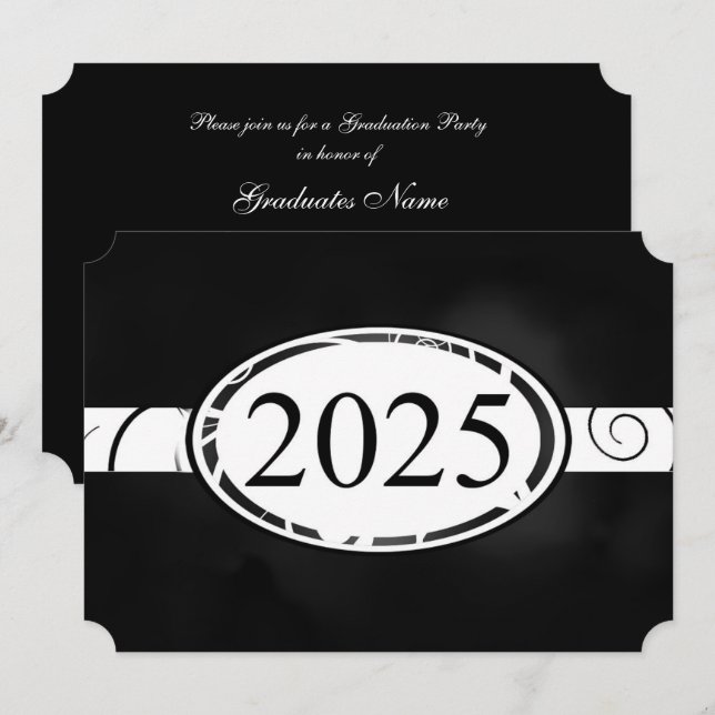 Invitación Partido de Graduación del botón Floral Blanco y Ne (Anverso / Reverso)