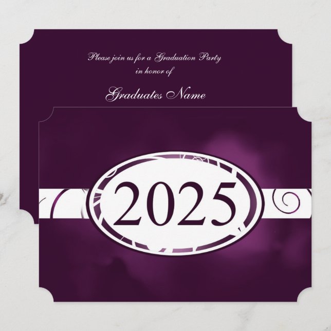 Invitación Partido de Graduación del Botón Floral Morado y Bl (Anverso / Reverso)