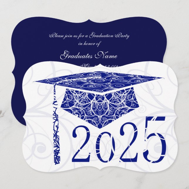 Invitación Partido de Graduación del Cabo Floral Azul y Blanc (Anverso / Reverso)