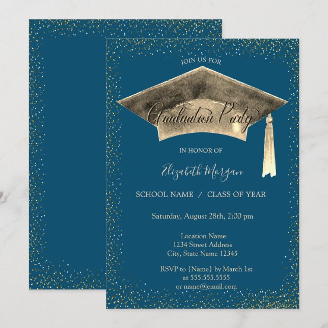 Invitación Partido de Graduación del Cap Tassel de Oro (Anverso / Reverso)