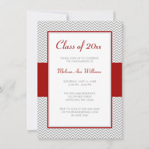 Invitación Partido de Graduación del Chevron Rojo y Gris
