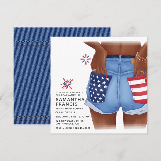 Invitación Partido de Graduación del Chica Denim de Estados U (Anverso / Reverso)