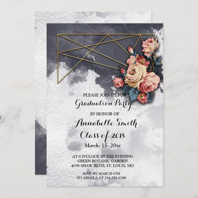 Invitación Partido de graduación del COLOR del AGUA GEOMÉTRIC (Anverso / Reverso)