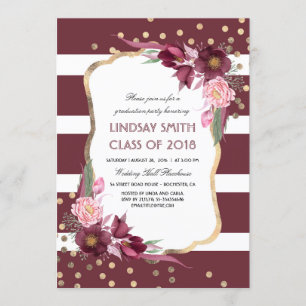 Invitación Partido de Graduación del Confetti de Oro Floral d