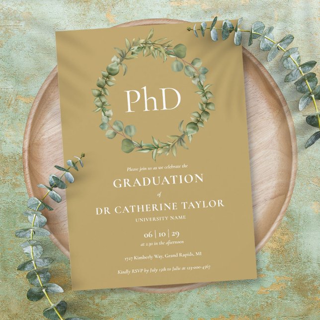 Invitación Partido de Graduación del Grado de Oro de PhD (PhD Degree Gold Garland Graduation Party Invitation)