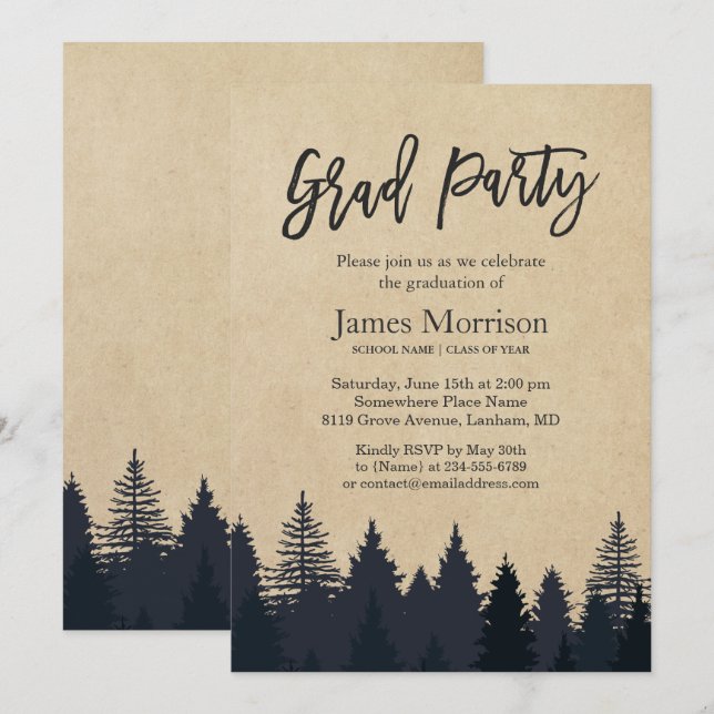 Invitación Partido de Graduación del Graduado de Bosque de Pi (Anverso / Reverso)