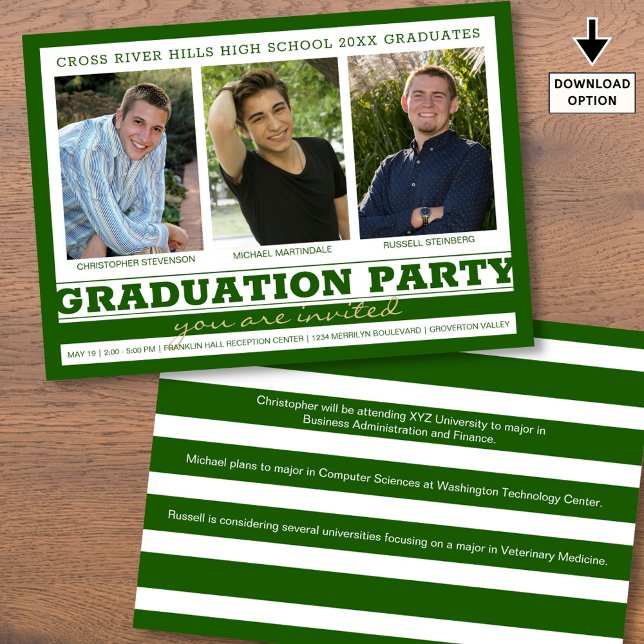 Invitación Partido de Graduación del Grupo 3 Fotos Verde (Subido por el creador)