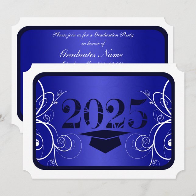 Invitación Partido de Graduación del Marco Azul y Blanco (Anverso / Reverso)