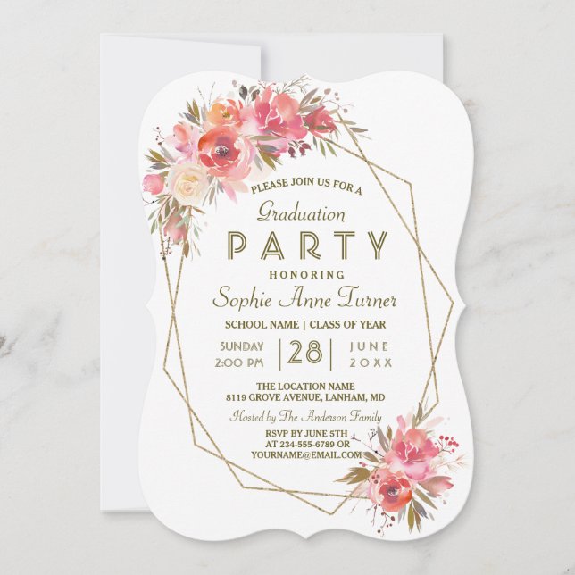 Invitación Partido de Graduación del Marco del Purpurina Flor (Anverso)