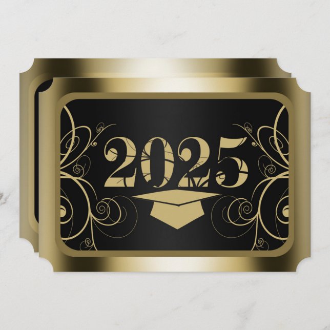 Invitación Partido de Graduación del Marco Negro y Oro (Anverso / Reverso)
