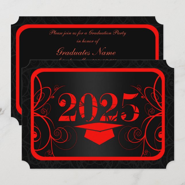 Invitación Partido de Graduación del Marco Rojo y Negro (Anverso / Reverso)