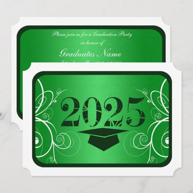 Invitación Partido de Graduación del Marco Verde y Blanco (Anverso / Reverso)