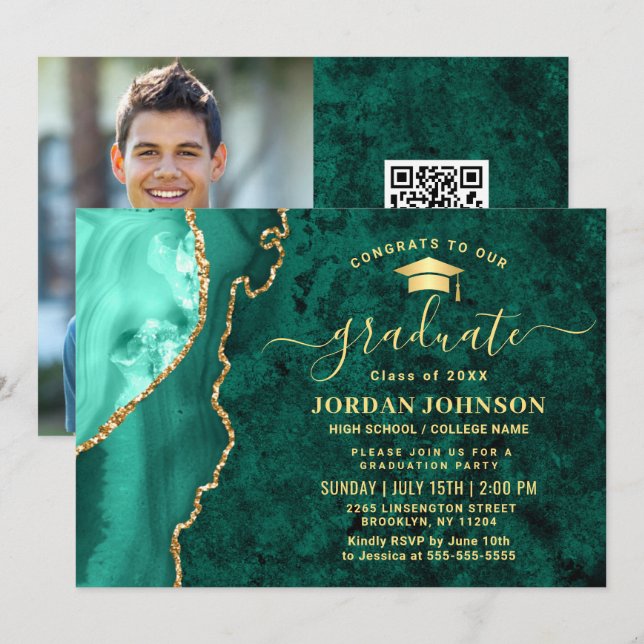 Invitación Partido de Graduación del Mármol Verde de oro mode (Anverso / Reverso)
