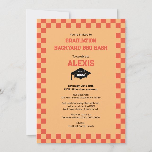 Invitación Partido de Graduación del Patio Trasero del naranj (Anverso)