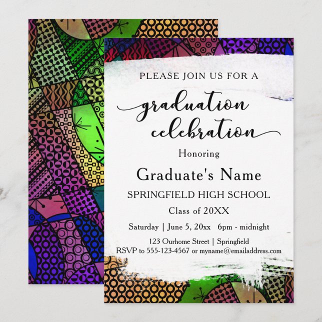 Invitación Partido de Graduación del Patrón Geométrico Brilla (Anverso / Reverso)