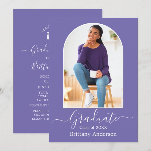 Invitación Partido de Graduación del Periwinkle del Arco Mode (Anverso / Reverso)