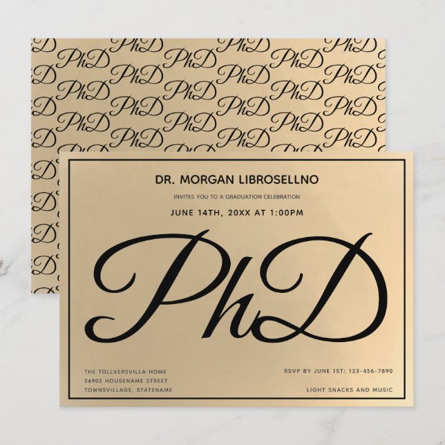 Invitación Partido de Graduación del PhD Negro Oro (Anverso / Reverso)